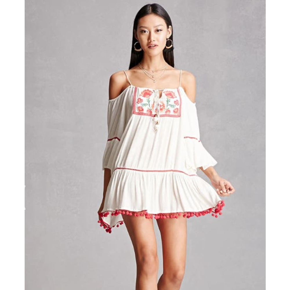 EUC Z&L Women's Europe Embroidered Floral Crinkled Woven Mini Dress M